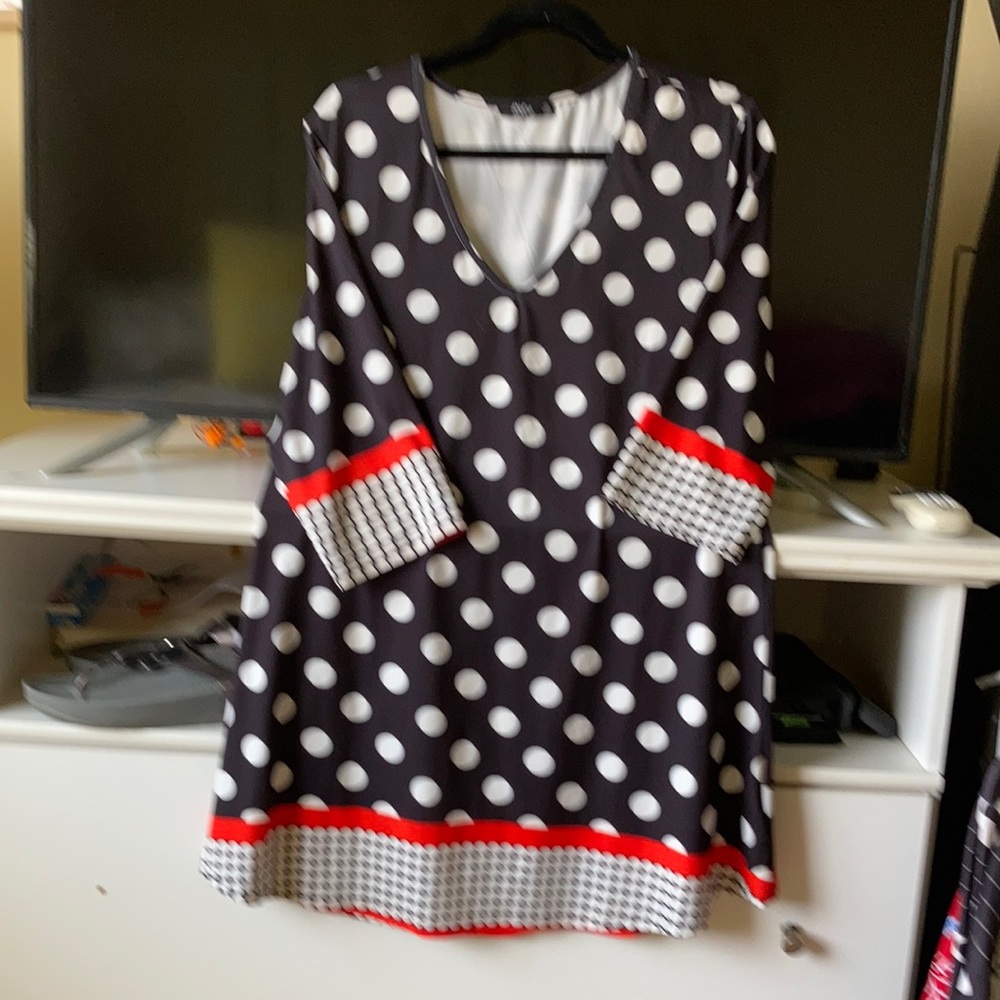 Black White & Red Polka Dot Tunic